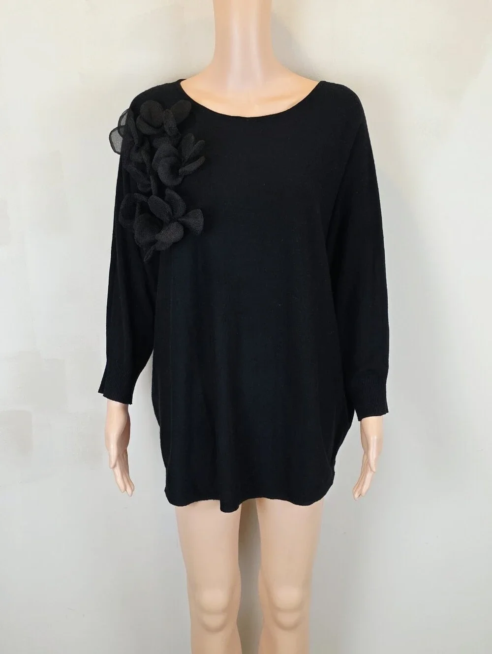 Vila Milano Black 3D Floral Applique Tunic Top